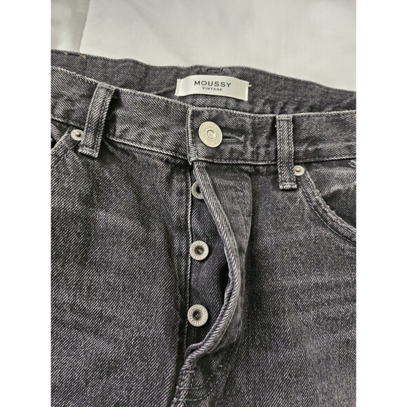 Moussy Vintage Mini Skirt Womens 29 Black Distressed Button Fly Denim Boho Beach - Picture 3 of 9